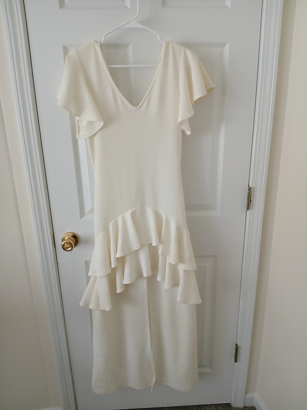 Elegant Cream Ruffle Midi Dress